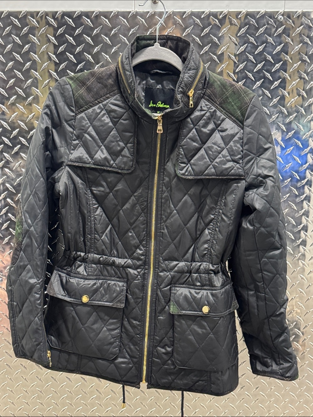 Sam Edelman Women's Lexi Quilted Jacket with Plaid Trim- Size M